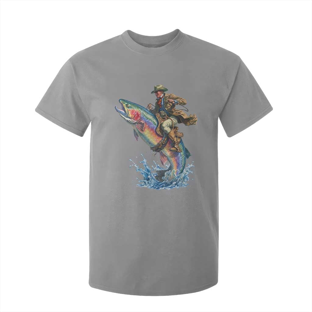 Vintage Cowboy Riding Rainbow Trout T Shirt For Kid Funny Fishing Western Rodeo TS14 Sport Gray Print Your Wear