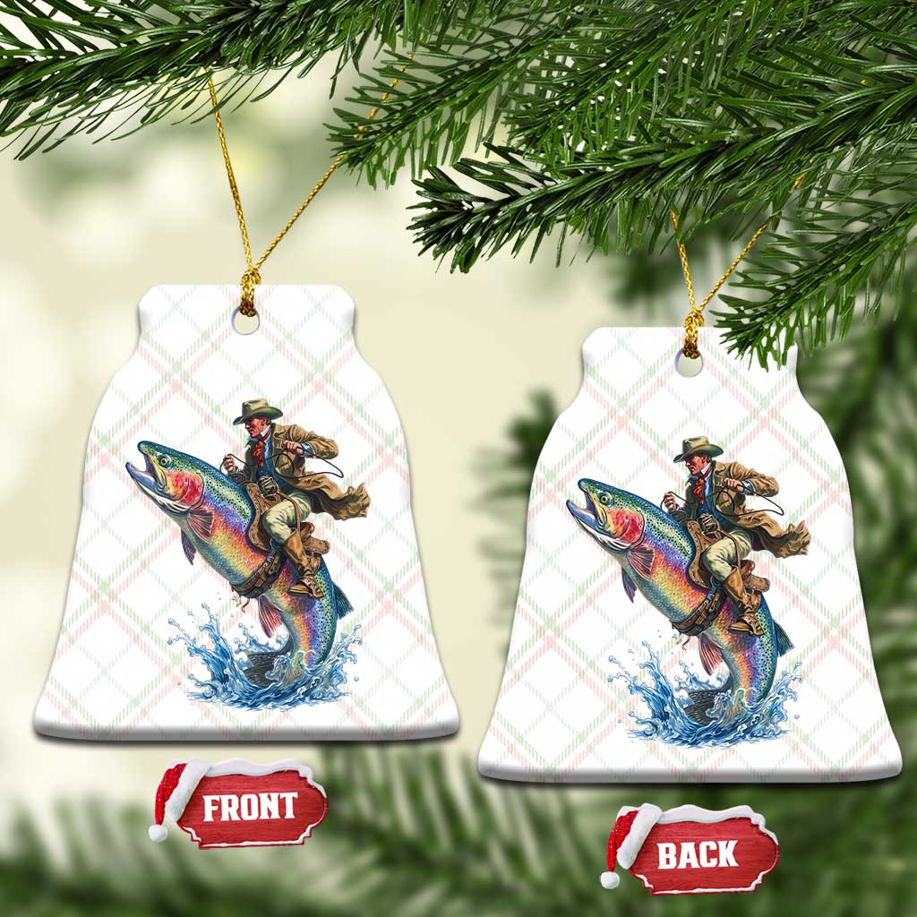 Vintage Cowboy Riding Rainbow Trout Ceramic Ornament Funny Fishing Western Rodeo TS14 Print Your Wear
