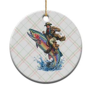 Vintage Cowboy Riding Rainbow Trout Ceramic Ornament Funny Fishing Western Rodeo TS14 1pc Christmas Plaid Print Your Wear