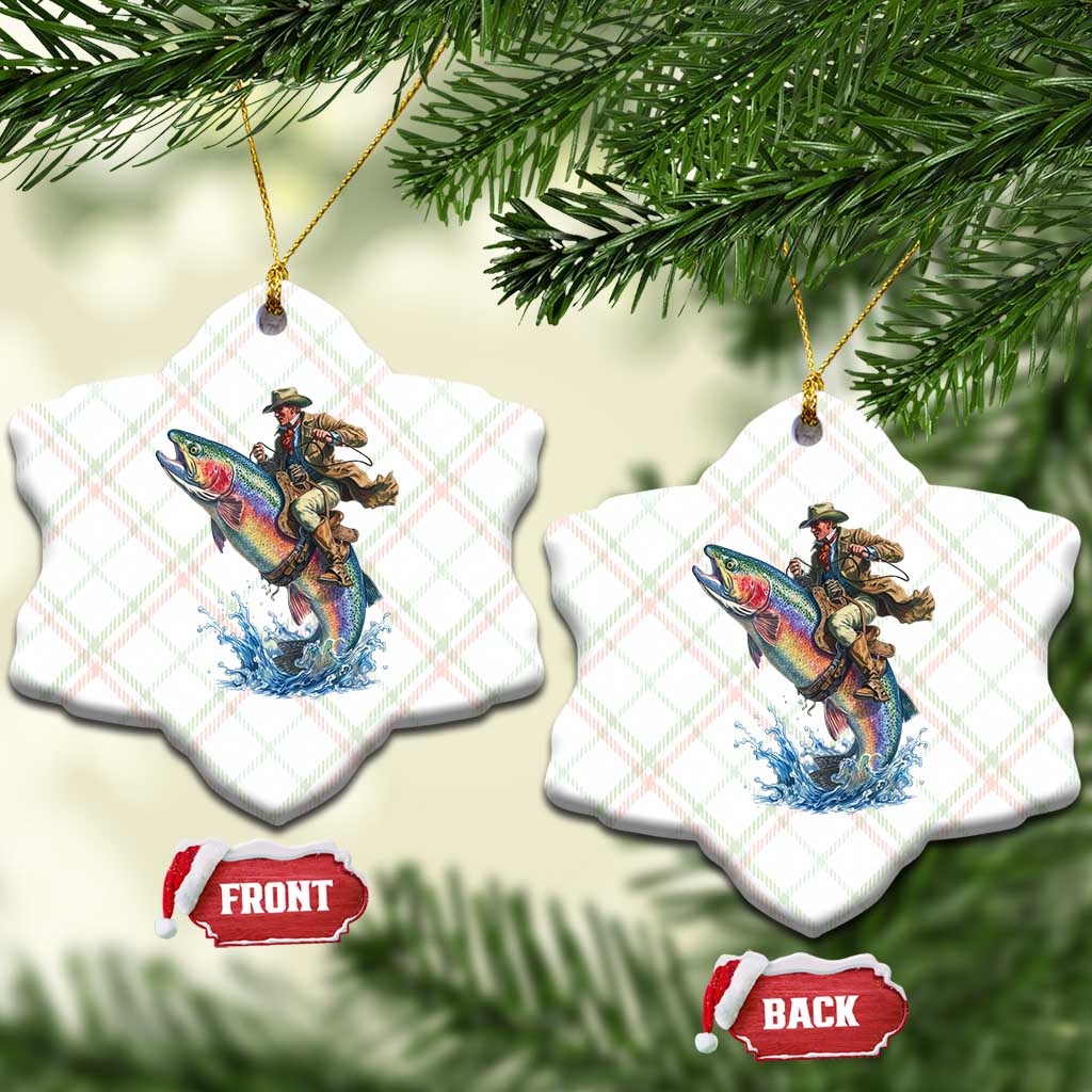 Vintage Cowboy Riding Rainbow Trout Ceramic Ornament Funny Fishing Western Rodeo TS14 Print Your Wear