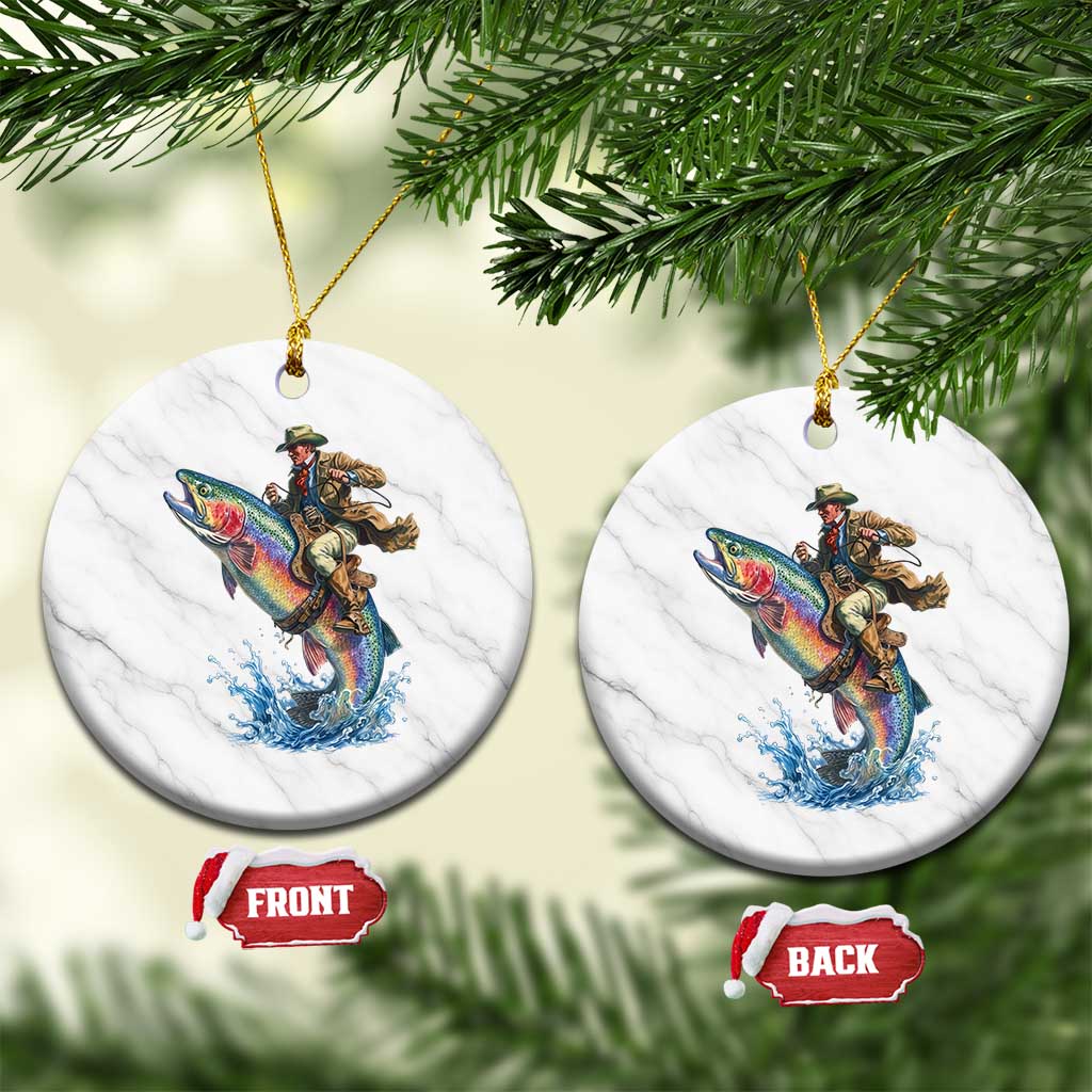 Vintage Cowboy Riding Rainbow Trout Ceramic Ornament Funny Fishing Western Rodeo TS14 1pc White Marble Print Your Wear