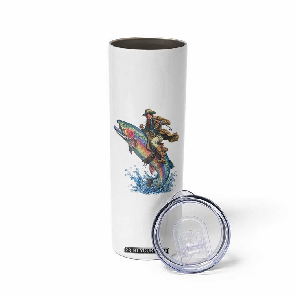 Vintage Cowboy Riding Rainbow Trout Skinny Tumbler Funny Fishing Western Rodeo TS14 Print Your Wear
