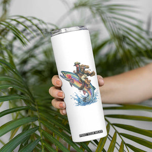 Vintage Cowboy Riding Rainbow Trout Skinny Tumbler Funny Fishing Western Rodeo TS14 Print Your Wear