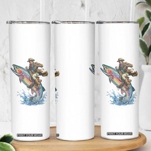 Vintage Cowboy Riding Rainbow Trout Skinny Tumbler Funny Fishing Western Rodeo TS14 Print Your Wear