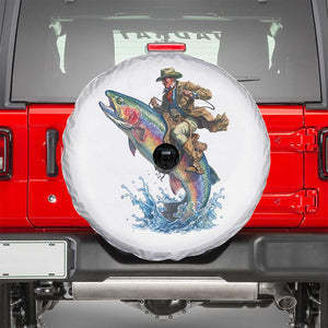 Vintage Cowboy Riding Rainbow Trout Spare Tire Cover Funny Fishing Western Rodeo TS14 White Print Your Wear