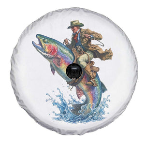Vintage Cowboy Riding Rainbow Trout Spare Tire Cover Funny Fishing Western Rodeo TS14 Print Your Wear
