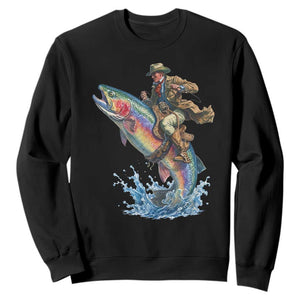 Vintage Cowboy Riding Rainbow Trout Sweatshirt Funny Fishing Western Rodeo TS14 Black Print Your Wear