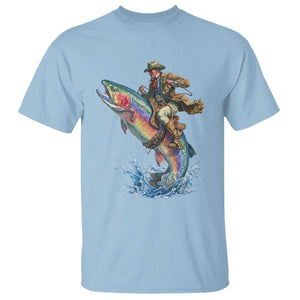 Vintage Cowboy Riding Rainbow Trout T Shirt Funny Fishing Western Rodeo TS14 Light Blue Print Your Wear