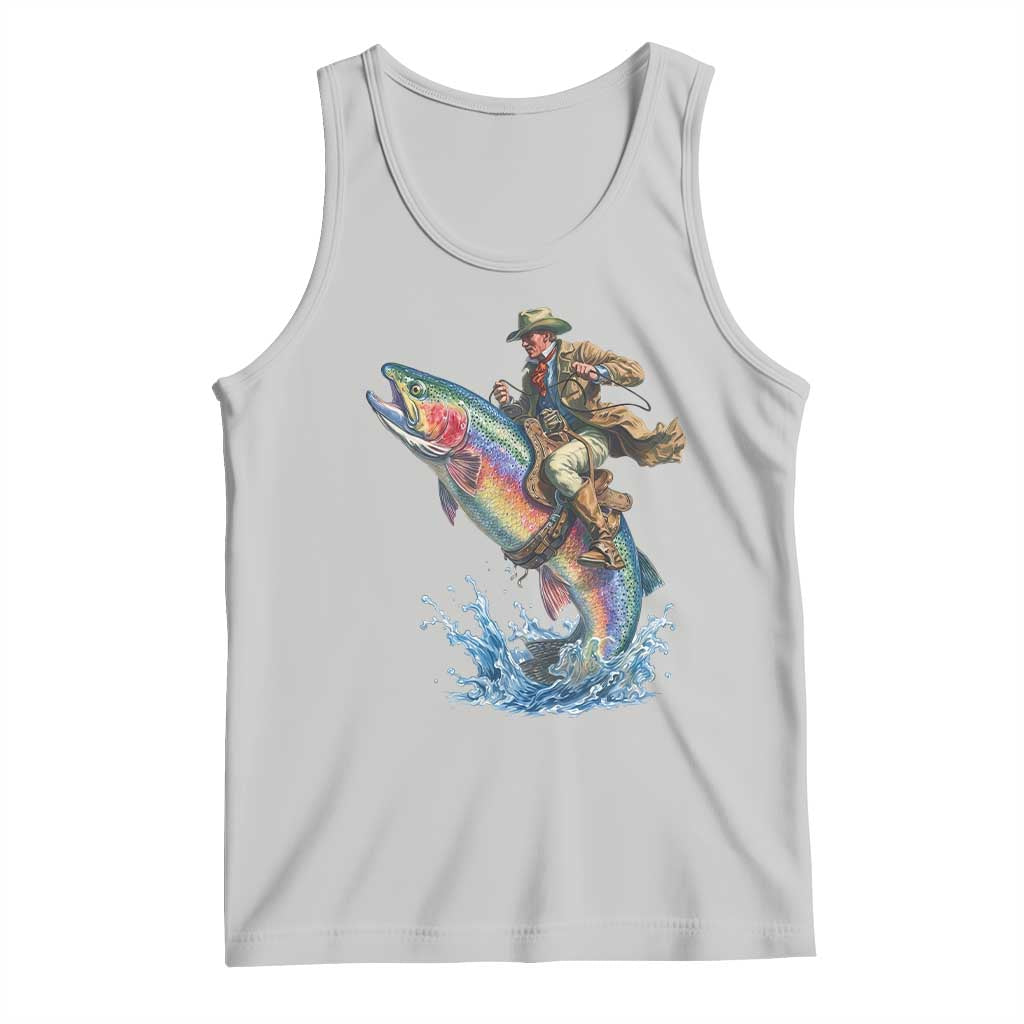 Vintage Cowboy Riding Rainbow Trout Tank Top Funny Fishing Western Rodeo TS14 Ash Print Your Wear