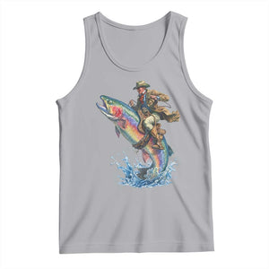 Vintage Cowboy Riding Rainbow Trout Tank Top Funny Fishing Western Rodeo TS14 Athletic Heather Print Your Wear