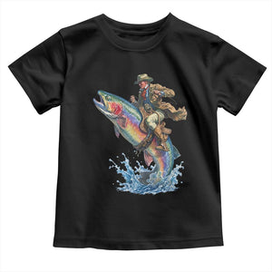 Vintage Cowboy Riding Rainbow Trout Toddler T Shirt Funny Fishing Western Rodeo TS14 Black Print Your Wear
