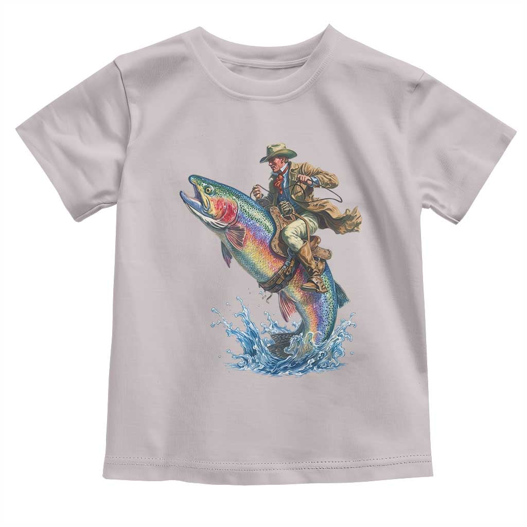 Vintage Cowboy Riding Rainbow Trout Toddler T Shirt Funny Fishing Western Rodeo TS14 Ice Gray Print Your Wear