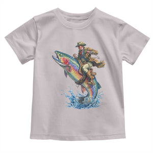 Vintage Cowboy Riding Rainbow Trout Toddler T Shirt Funny Fishing Western Rodeo TS14 Ice Gray Print Your Wear