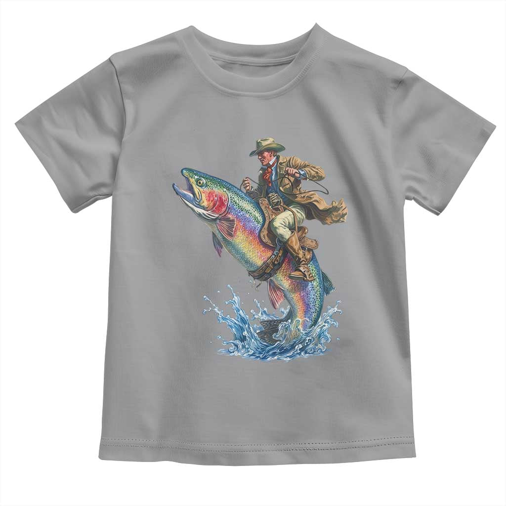Vintage Cowboy Riding Rainbow Trout Toddler T Shirt Funny Fishing Western Rodeo TS14 Sport Gray Print Your Wear