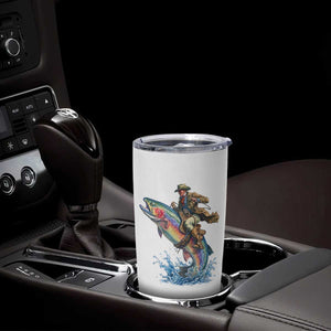 Vintage Cowboy Riding Rainbow Trout Tumbler Cup Funny Fishing Western Rodeo TS14 Print Your Wear