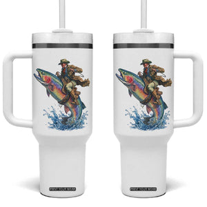 Vintage Cowboy Riding Rainbow Trout Tumbler With Handle Funny Fishing Western Rodeo TS14 One Size: 40 oz White Print Your Wear