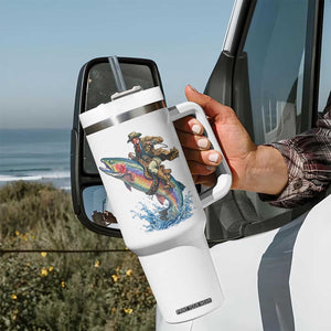 Vintage Cowboy Riding Rainbow Trout Tumbler With Handle Funny Fishing Western Rodeo TS14 Print Your Wear