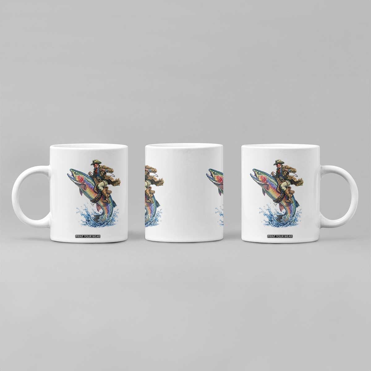 Vintage Cowboy Riding Rainbow Trout Coffee Mug Funny Fishing Western Rodeo TS14 Print Your Wear