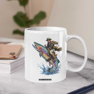 Vintage Cowboy Riding Rainbow Trout Coffee Mug Funny Fishing Western Rodeo TS14 Print Your Wear
