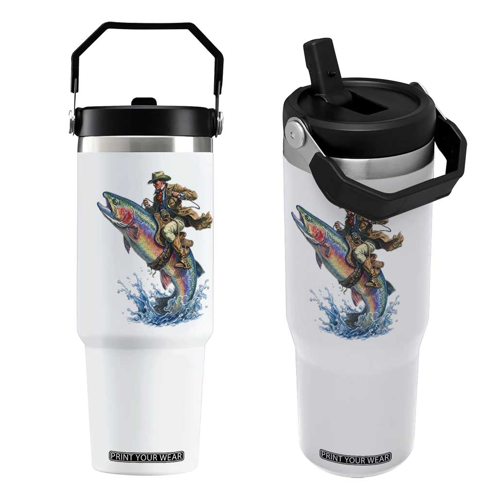 Vintage Cowboy Riding Rainbow Trout Flip Straw Tumbler Funny Fishing Western Rodeo TS14 One Size: 30 oz White Print Your Wear