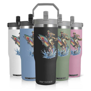 Vintage Cowboy Riding Rainbow Trout Flip Straw Tumbler Funny Fishing Western Rodeo TS14 Print Your Wear