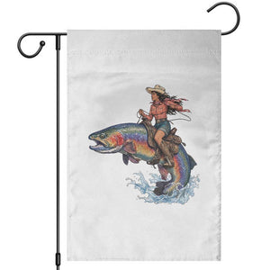 Vintage Cowgirl Riding Rainbow Trout Garden Flag Funny Fishing Western Rodeo TS14 White Print Your Wear
