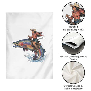 Vintage Cowgirl Riding Rainbow Trout Garden Flag Funny Fishing Western Rodeo TS14 Print Your Wear