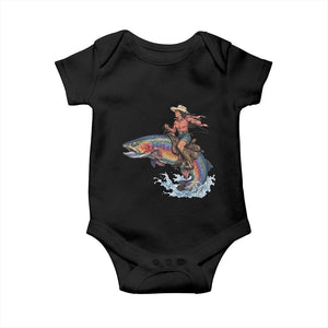 Vintage Cowgirl Riding Rainbow Trout Baby Onesie Funny Fishing Western Rodeo TS14 Black Print Your Wear