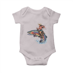 Vintage Cowgirl Riding Rainbow Trout Baby Onesie Funny Fishing Western Rodeo TS14 Ice Gray Print Your Wear