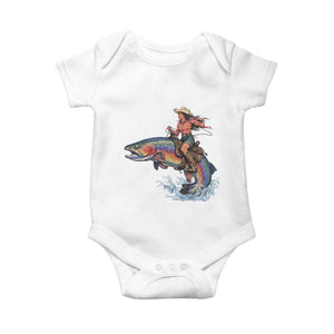 Vintage Cowgirl Riding Rainbow Trout Baby Onesie Funny Fishing Western Rodeo TS14 White Print Your Wear