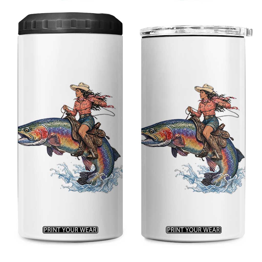 Vintage Cowgirl Riding Rainbow Trout 4 in 1 Can Cooler Tumbler Funny Fishing Western Rodeo TS14 One Size: 16 oz White Print Your Wear