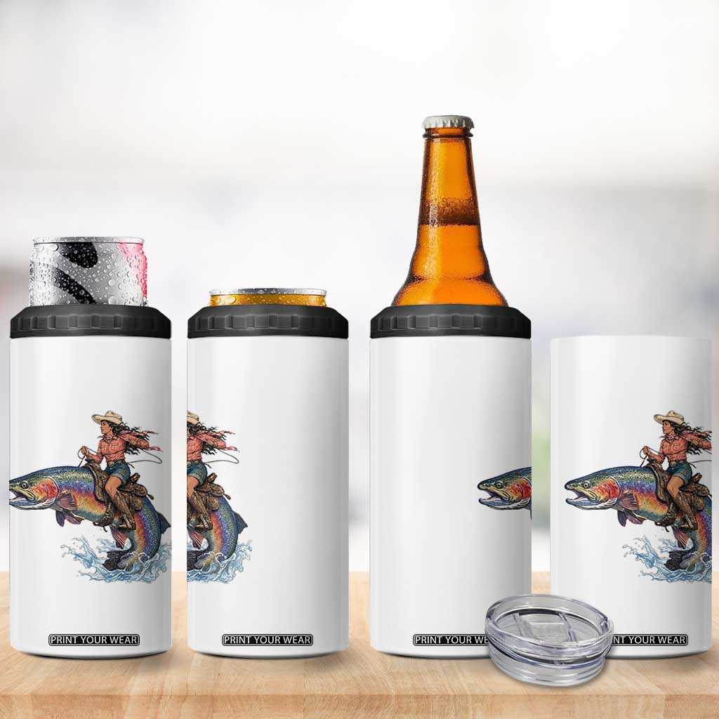 Vintage Cowgirl Riding Rainbow Trout 4 in 1 Can Cooler Tumbler Funny Fishing Western Rodeo TS14 Print Your Wear