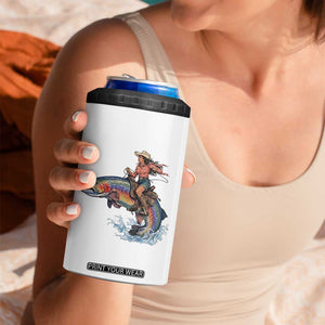 Vintage Cowgirl Riding Rainbow Trout 4 in 1 Can Cooler Tumbler Funny Fishing Western Rodeo TS14 Print Your Wear