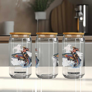 Vintage Cowgirl Riding Rainbow Trout Glass Can Funny Fishing Western Rodeo TS14 Print Your Wear