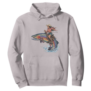 Vintage Cowgirl Riding Rainbow Trout Hoodie Funny Fishing Western Rodeo TS14 Ice Gray Print Your Wear