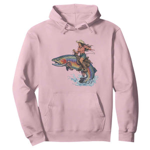 Vintage Cowgirl Riding Rainbow Trout Hoodie Funny Fishing Western Rodeo TS14 Light Pink Print Your Wear