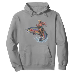 Vintage Cowgirl Riding Rainbow Trout Hoodie Funny Fishing Western Rodeo TS14 Sport Gray Print Your Wear