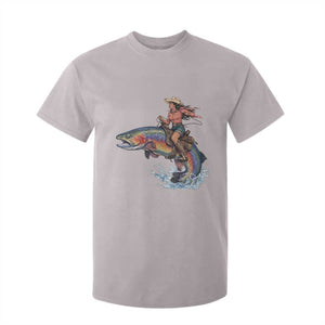 Vintage Cowgirl Riding Rainbow Trout T Shirt For Kid Funny Fishing Western Rodeo TS14 Ice Gray Print Your Wear