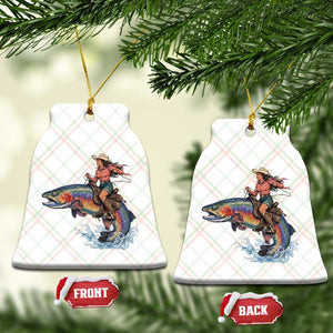 Vintage Cowgirl Riding Rainbow Trout Ceramic Ornament Funny Fishing Western Rodeo TS14 Print Your Wear