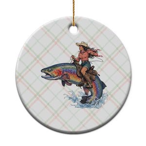 Vintage Cowgirl Riding Rainbow Trout Ceramic Ornament Funny Fishing Western Rodeo TS14 1pc Christmas Plaid Print Your Wear
