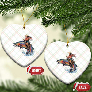 Vintage Cowgirl Riding Rainbow Trout Ceramic Ornament Funny Fishing Western Rodeo TS14 Print Your Wear