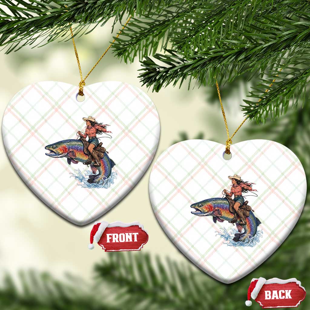 Vintage Cowgirl Riding Rainbow Trout Ceramic Ornament Funny Fishing Western Rodeo TS14 Print Your Wear