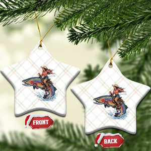 Vintage Cowgirl Riding Rainbow Trout Ceramic Ornament Funny Fishing Western Rodeo TS14 Print Your Wear