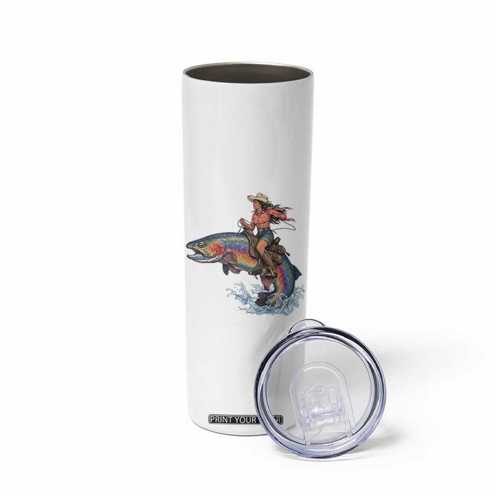 Vintage Cowgirl Riding Rainbow Trout Skinny Tumbler Funny Fishing Western Rodeo TS14 Print Your Wear