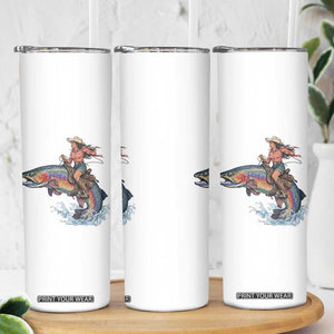 Vintage Cowgirl Riding Rainbow Trout Skinny Tumbler Funny Fishing Western Rodeo TS14 Print Your Wear