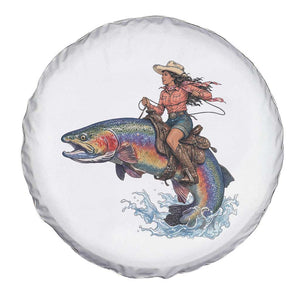 Vintage Cowgirl Riding Rainbow Trout Spare Tire Cover Funny Fishing Western Rodeo TS14 Print Your Wear