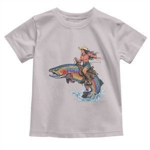 Vintage Cowgirl Riding Rainbow Trout Toddler T Shirt Funny Fishing Western Rodeo TS14 Ice Gray Print Your Wear
