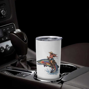 Vintage Cowgirl Riding Rainbow Trout Tumbler Cup Funny Fishing Western Rodeo TS14 Print Your Wear
