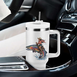 Vintage Cowgirl Riding Rainbow Trout Tumbler With Handle Funny Fishing Western Rodeo TS14 Print Your Wear