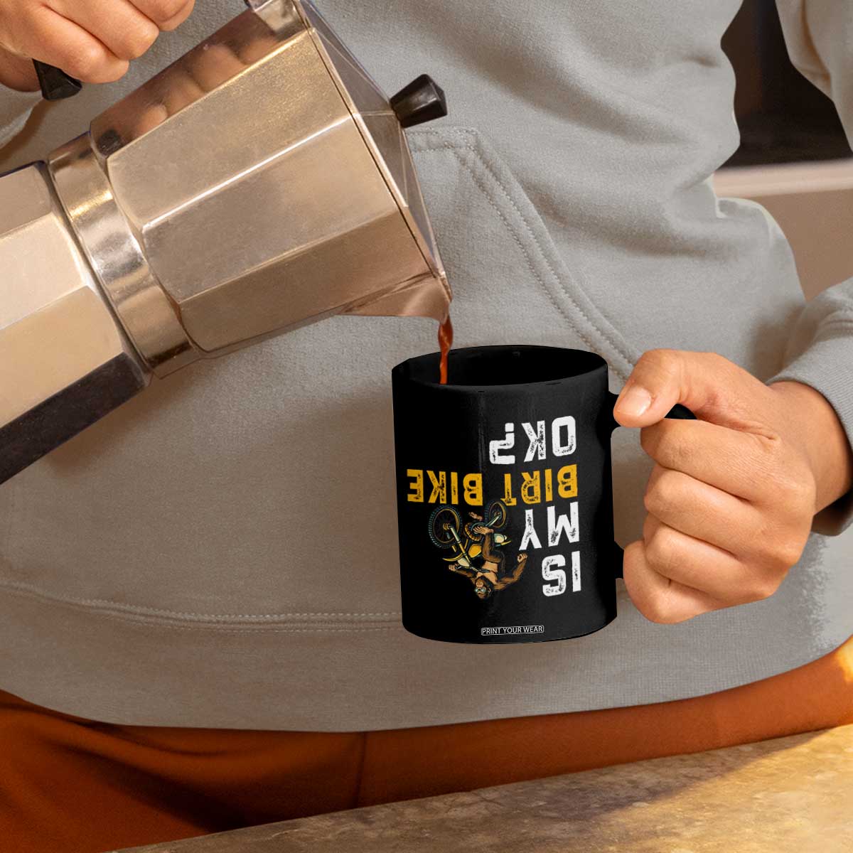 Funny Bigfoot Sasquatch Biker Coffee Mug Is My Dirt Bike OK TS14 Print Your Wear